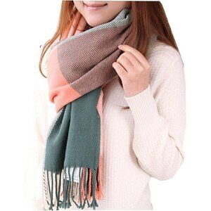 Women's pink Green Lattice Scarf Fashion Long Plaid Shawls Wraps Big Grid Winter